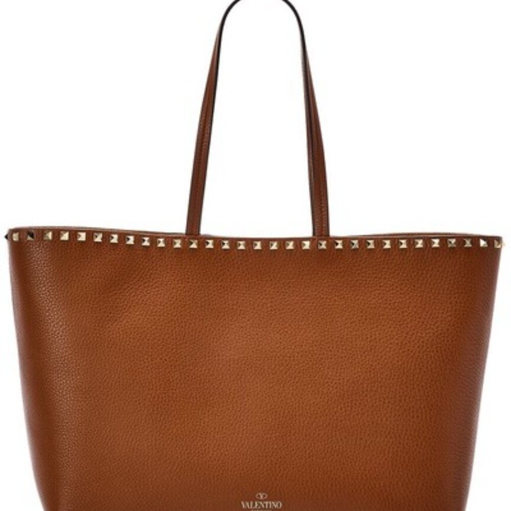 Valentino Rockstud Tote, medium, camel
